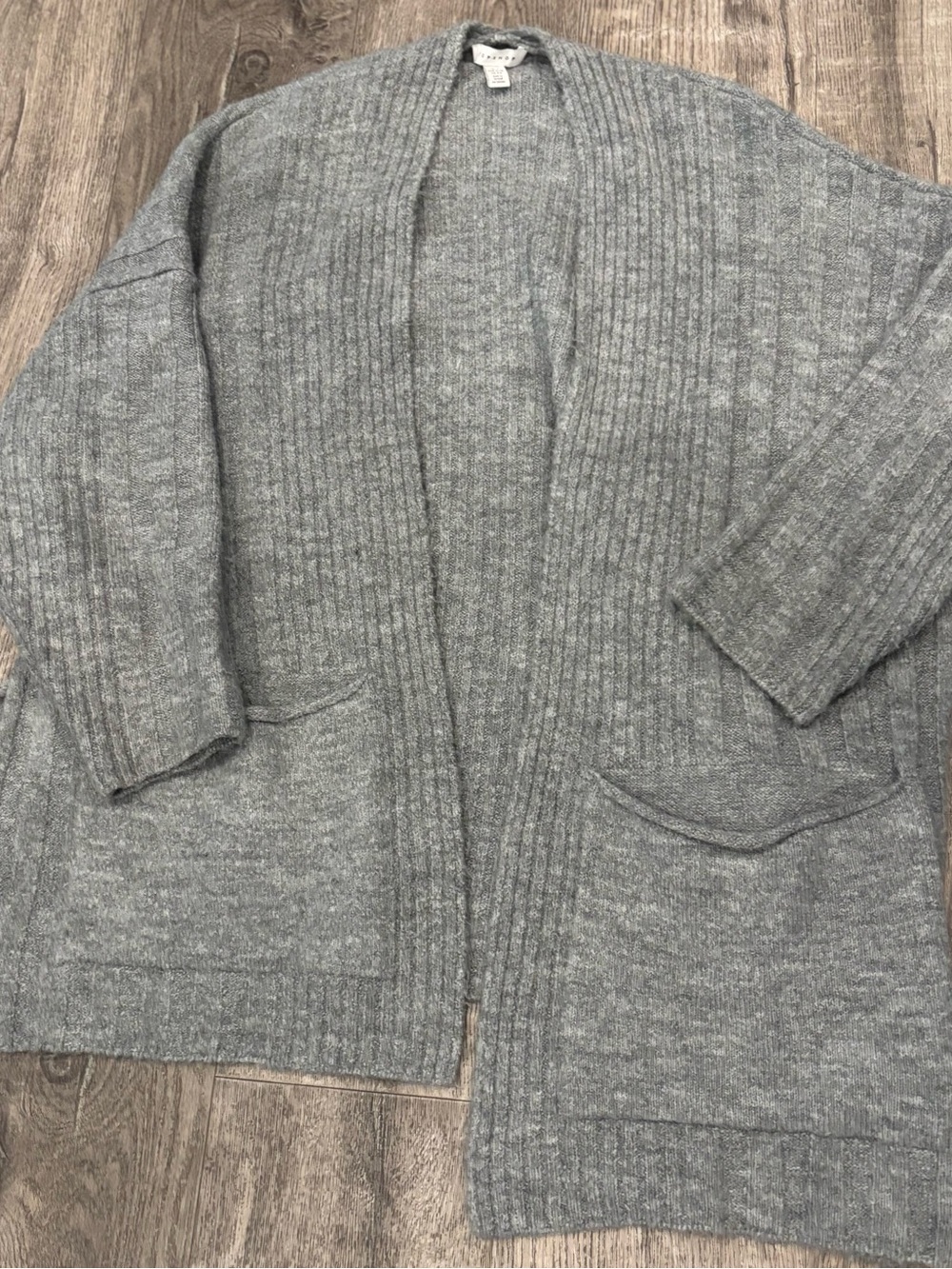 Topshop Light Gray Ribbed Open-Front Cardigan